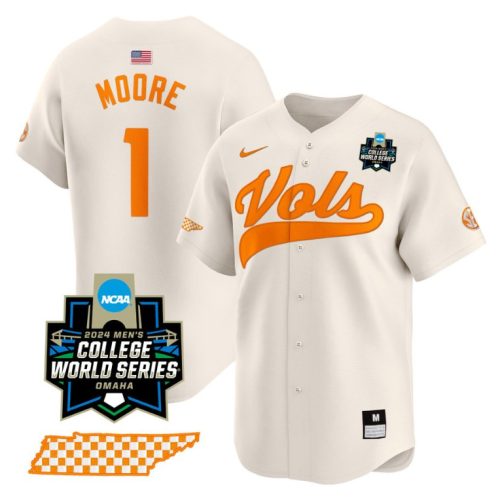 Christian Moore Jersey #1 Tennessee Volunteers College World Series College Baseball Cream QIKGZGXV