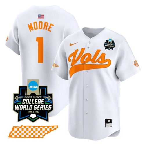 Christian Moore Jersey #1 Tennessee Volunteers College World Series College Baseball White YN5LJGXV