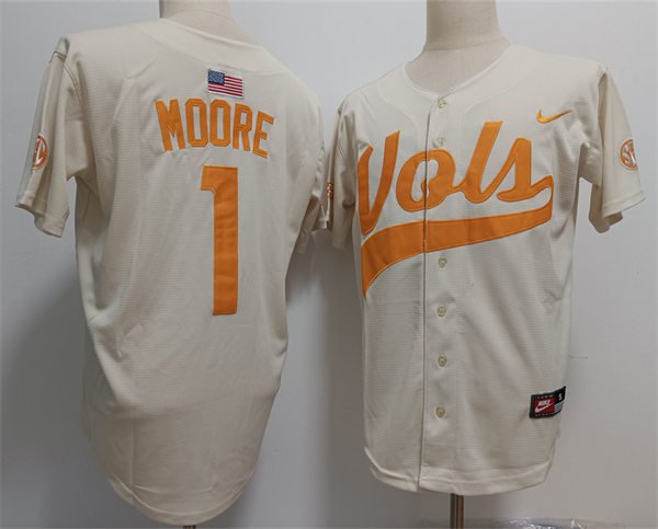 Christian Moore Jersey White #1 Tennessee Volunteers With Name College Baseball 9DFMAGXV
