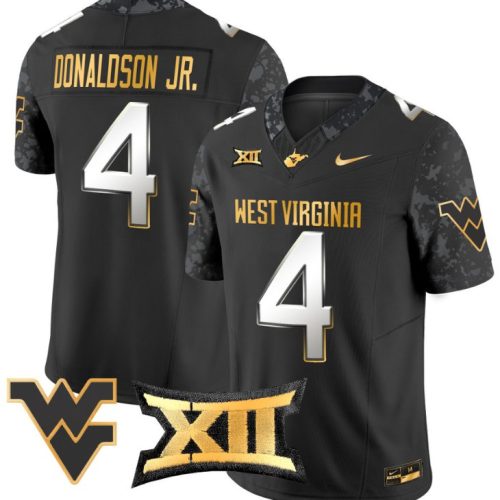 CJ Donaldson Jr Jersey #4 West Virginia Mountaineers Gold Vapor Football Black Limited YAL2XGXV