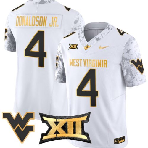 CJ Donaldson Jr Jersey #4 West Virginia Mountaineers Gold Vapor Football White Gold HZXTKGXV