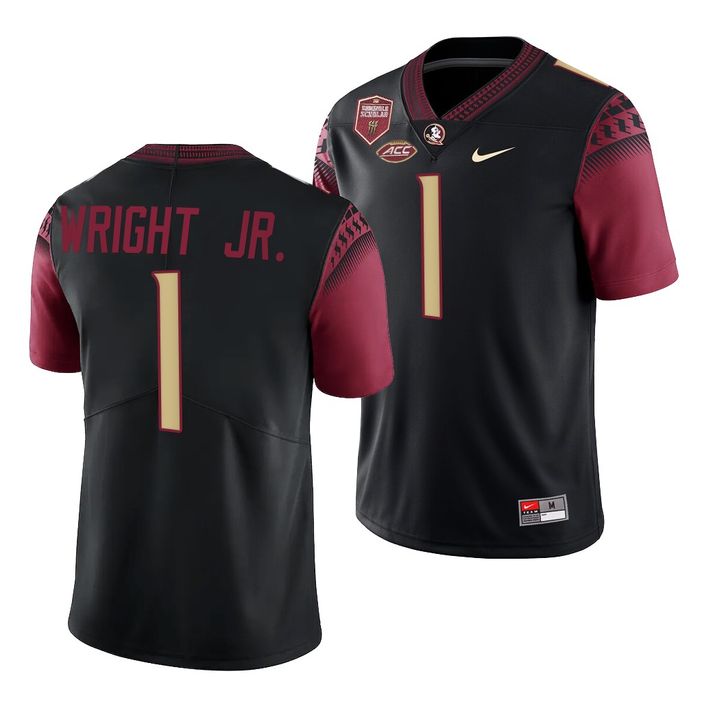 Florida State Seminoles #1 Winston Wright Jr. Seminole Scholar patch Black Game Jersey VBOX3GXV