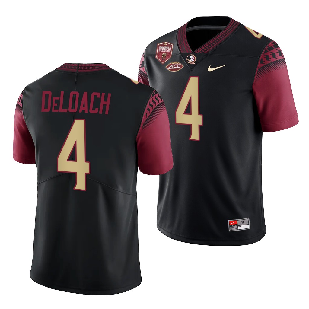 Florida State Seminoles #4 Kalen DeLoach Seminole Scholar patch Black Game Jersey IV3K0GXV