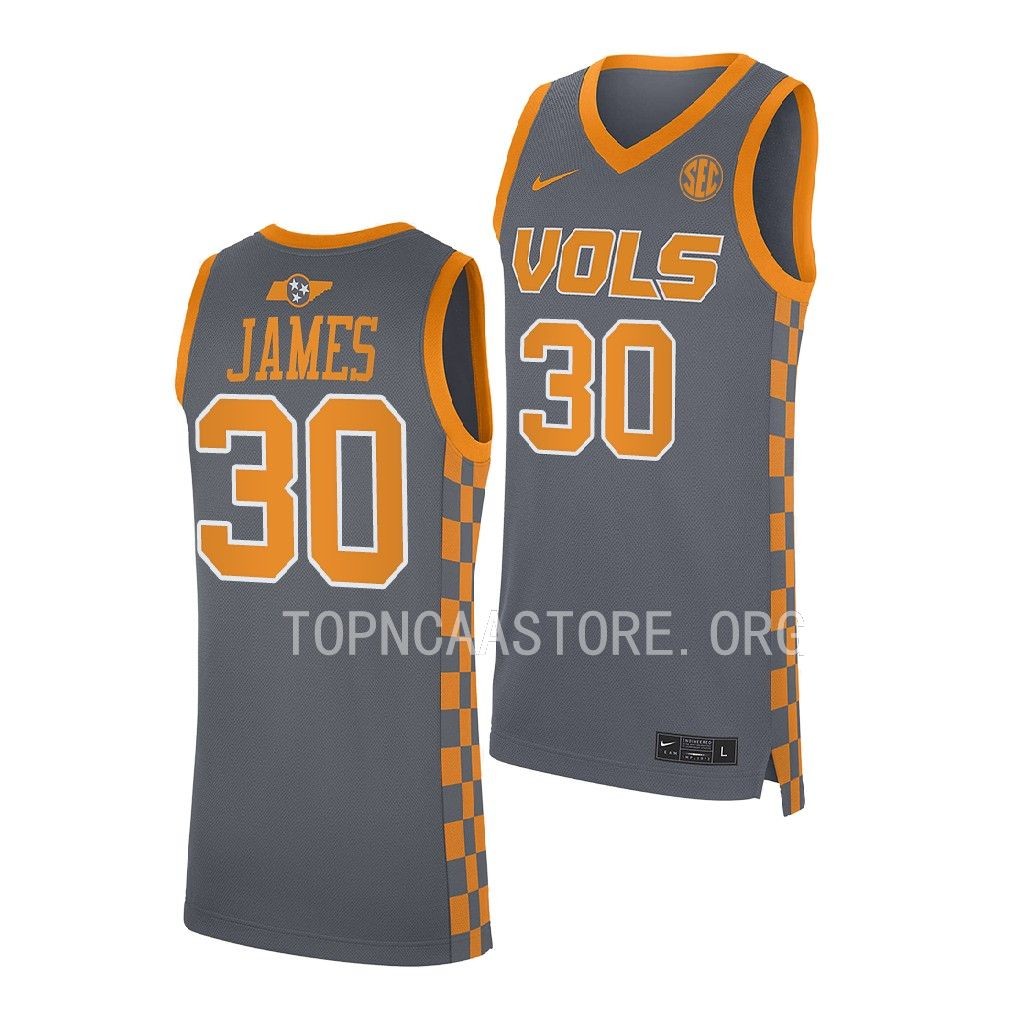 Josiah-Jordan James #30 Tennessee Volunteers Jersey 2022-23 Grey A2GEPGXV