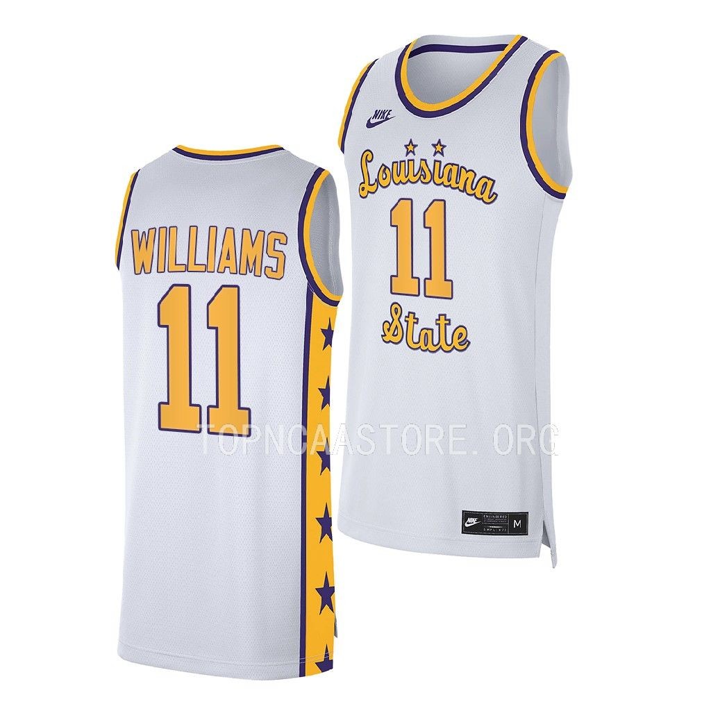 Justice Williams LSU Tigers #11 White Jersey 2022-23 AQSPLGXV