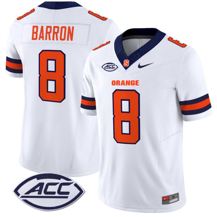 Justin Barron Jersey #8 Syracuse Orange Vapor Limited College Football White PRMPEGXV
