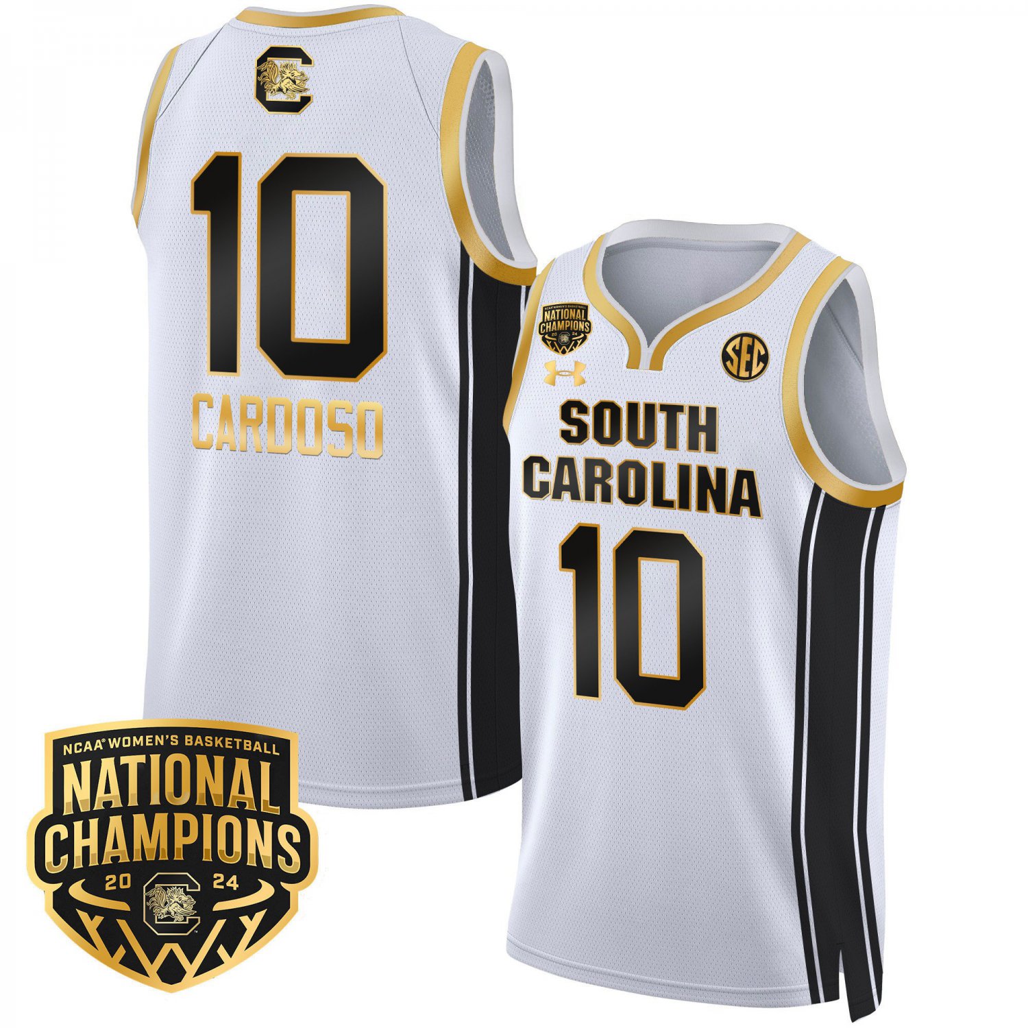 Kamilla Cardoso Jersey #10 South Carolina Gamecocks Basketball National Champions White Gold PZ0ROGXV