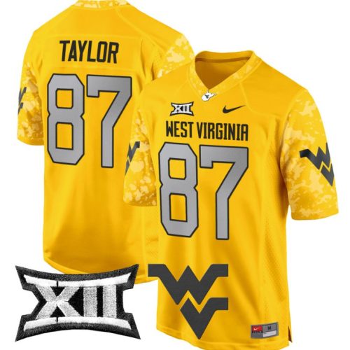 Kole Taylor Jersey #87 West Virginia Mountaineers Game Football Gold FJMITGXV