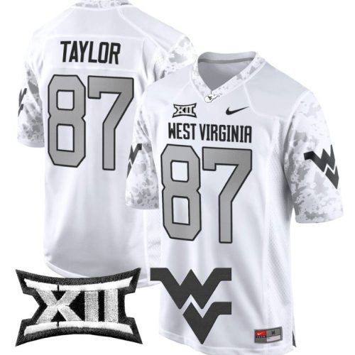 Kole Taylor Jersey #87 West Virginia Mountaineers Game Football White 0YXP4GXV