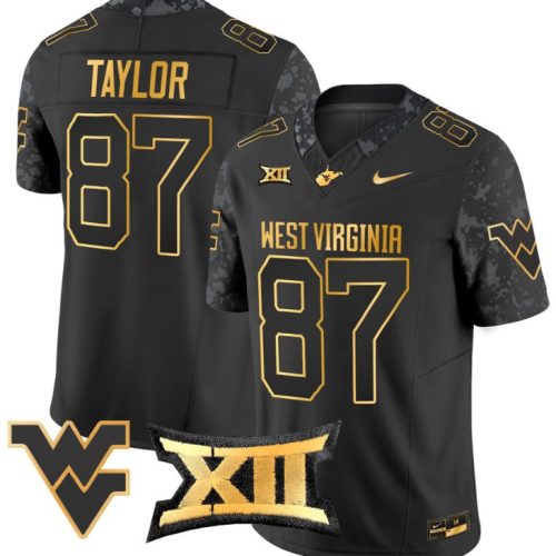 Kole Taylor Jersey #87 West Virginia Mountaineers Gold Vapor Football Black Gold ENLZGGXV