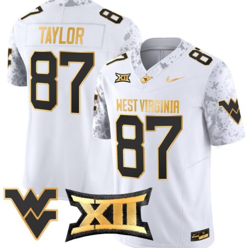 Kole Taylor Jersey #87 West Virginia Mountaineers Gold Vapor Football White Gold SZZ0OGXV
