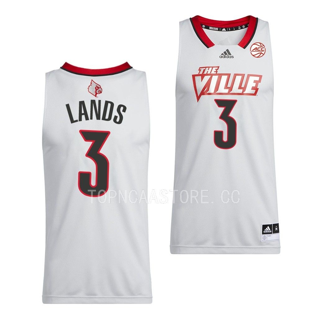 Louisville Cardinals Kamari Lands Swingman uniform White #3 Jersey 2022-23 GFSCJGXV
