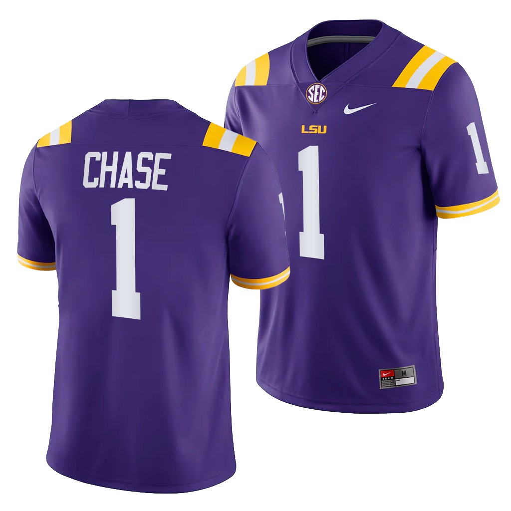 LSU Tigers 1 Ja'Marr Chase Purple College Alumni Jersey Men QMDUXGXV