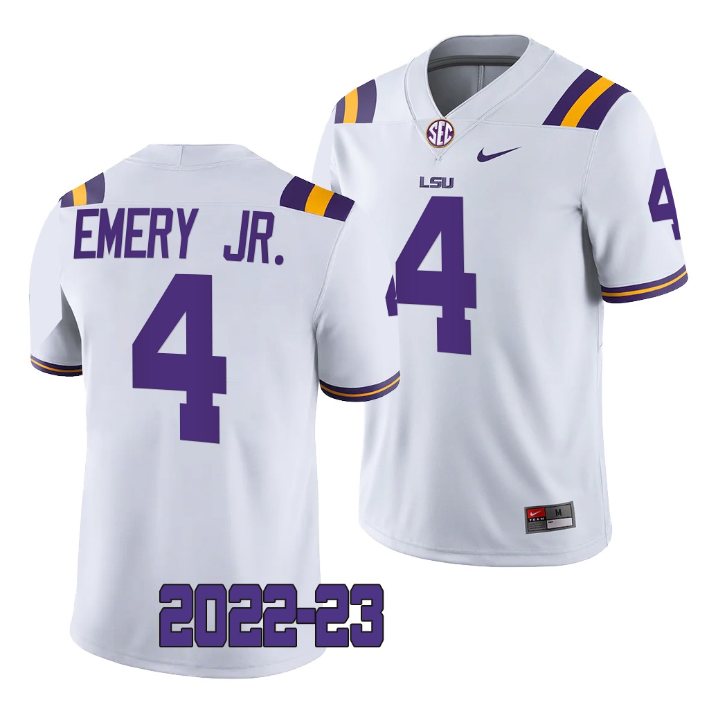 LSU Tigers #4 John Emery Jr. 2022-23 College White Game Jersey RLKRRGXV