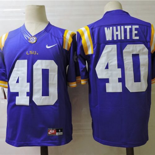 LSU Tigers #40 White College Football Jersey Blue D06CZGXV