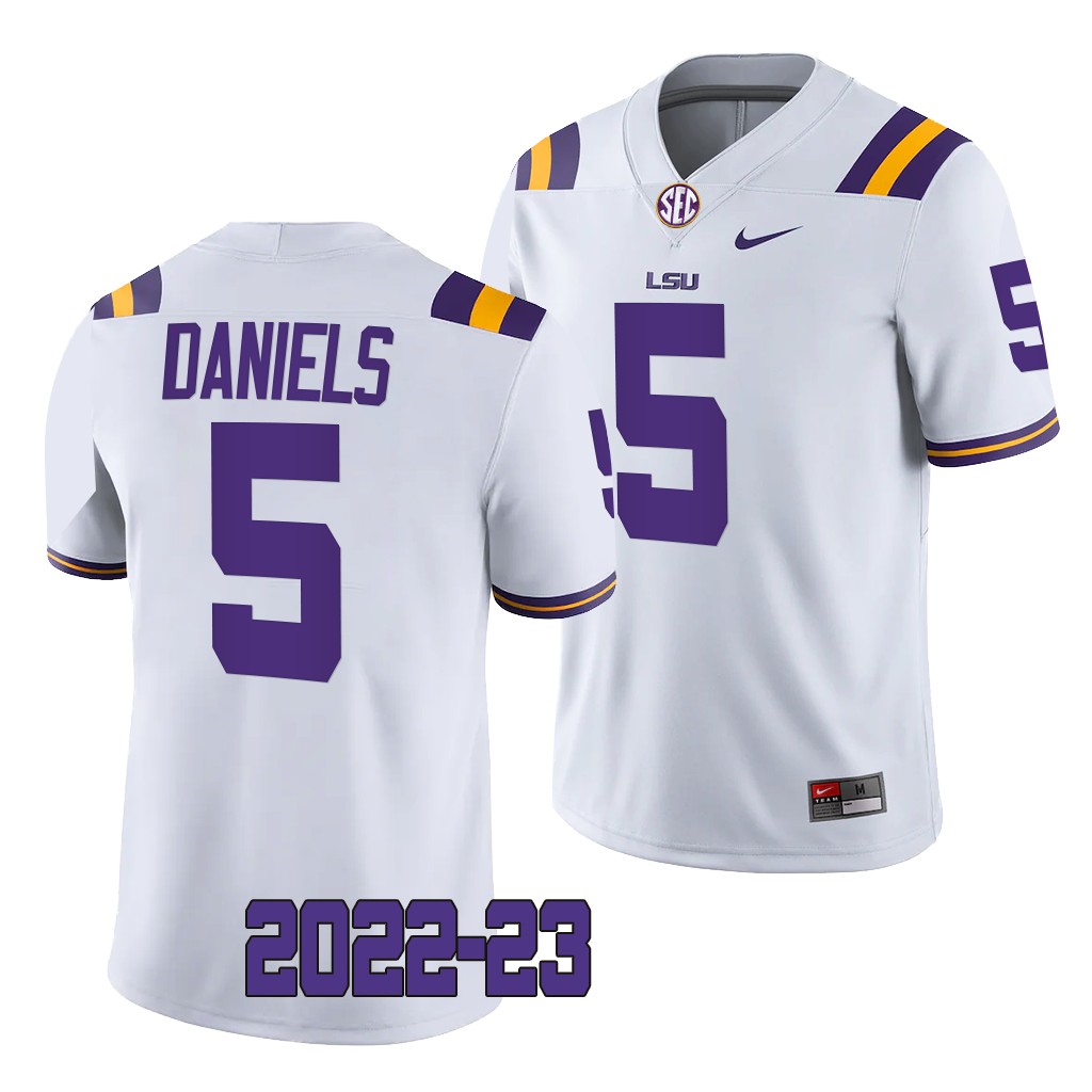 LSU Tigers #5 Jayden Daniels 2022-23 College White Game Jersey 7XTMXGXV