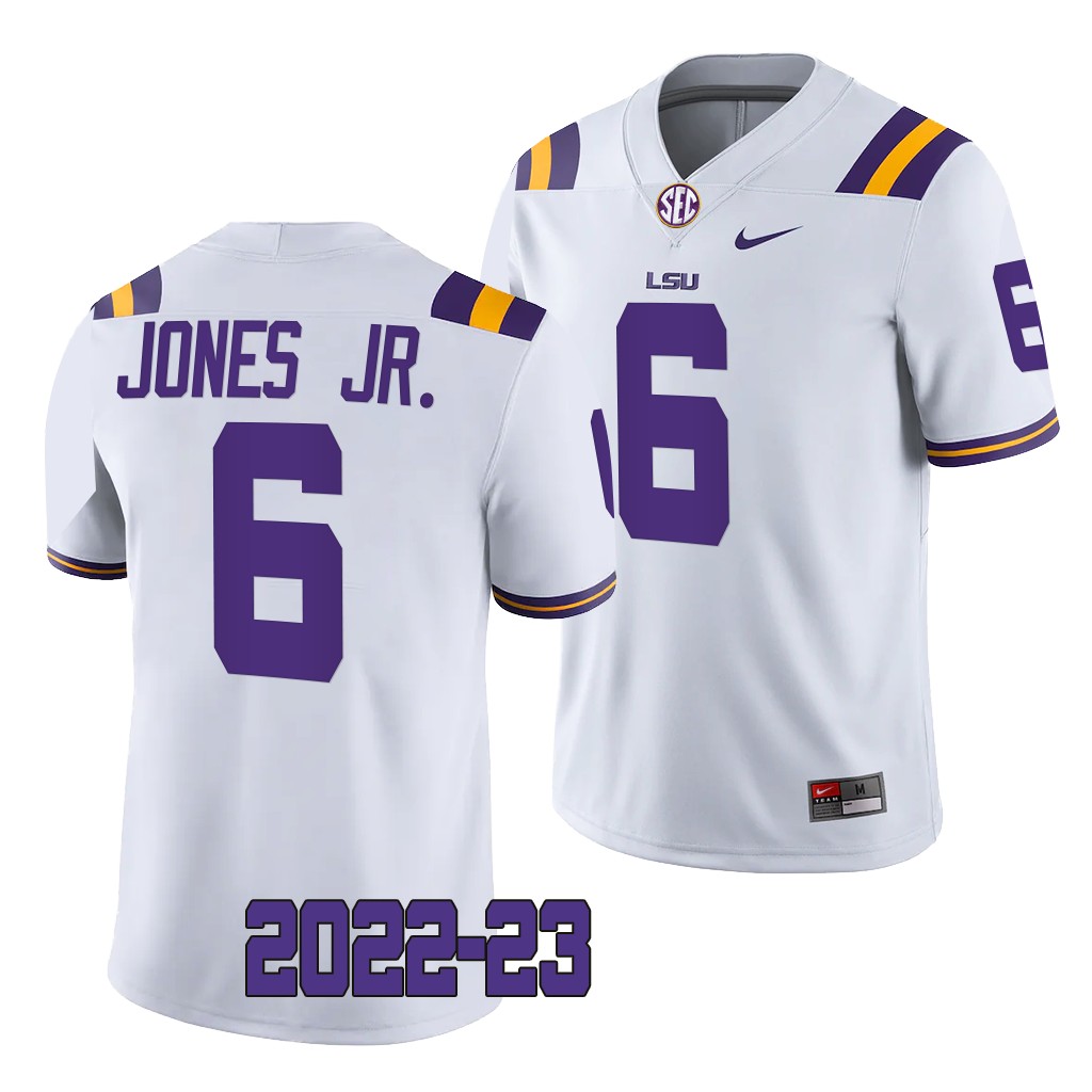 LSU Tigers #6 Mike Jones Jr. 2022-23 College White Game Jersey ZSL92GXV