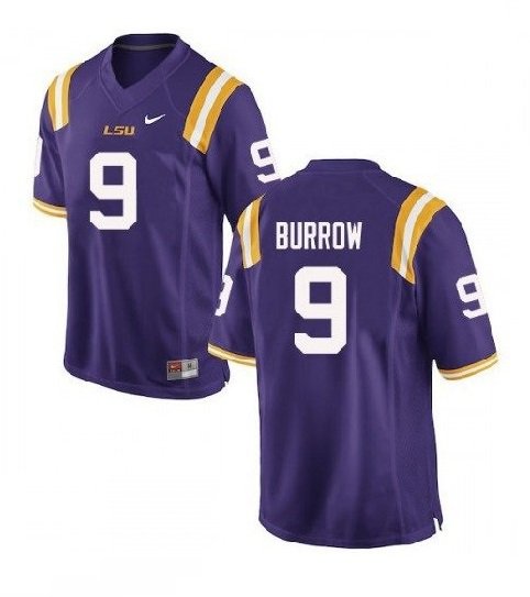 LSU Tigers #9 Joe Burrow Stiched College Football Purple Jersey LG342GXV
