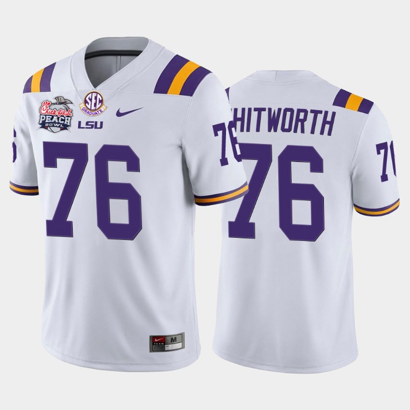 LSU Tigers Andrew Whitworth White -20 Home Peach Bowl Champions Jersey College S8NGUGXV