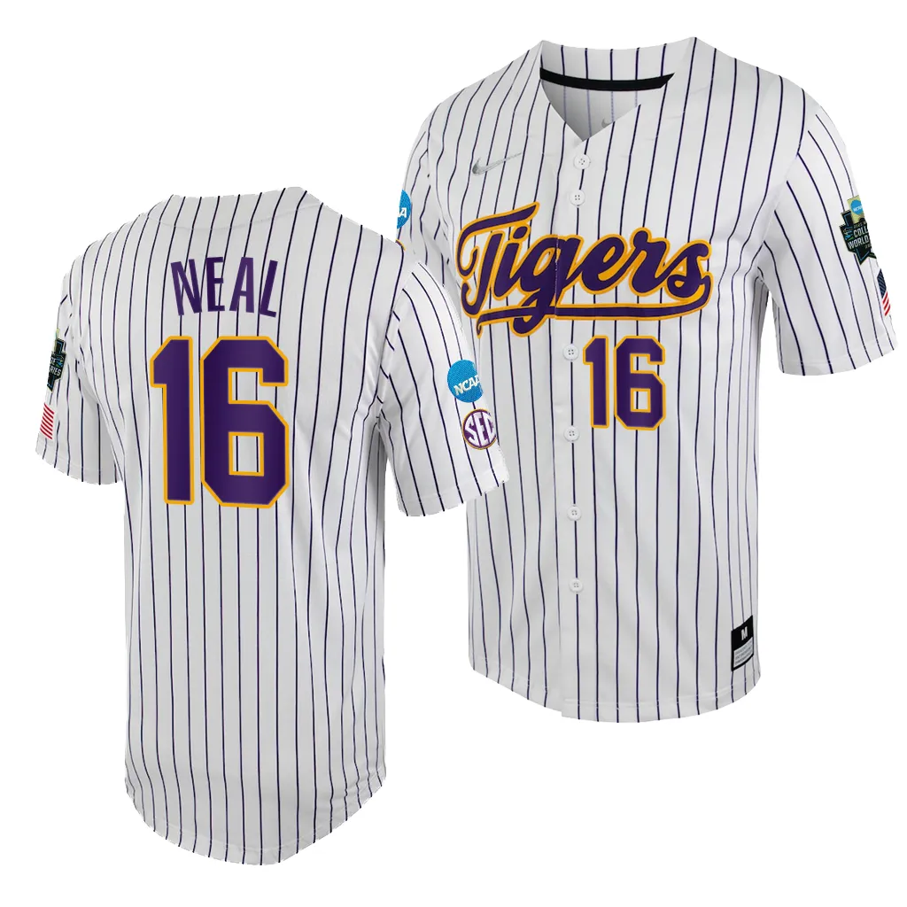 LSU Tigers Brady Neal College World Series White Purple #16 Jersey SCHE9GXV