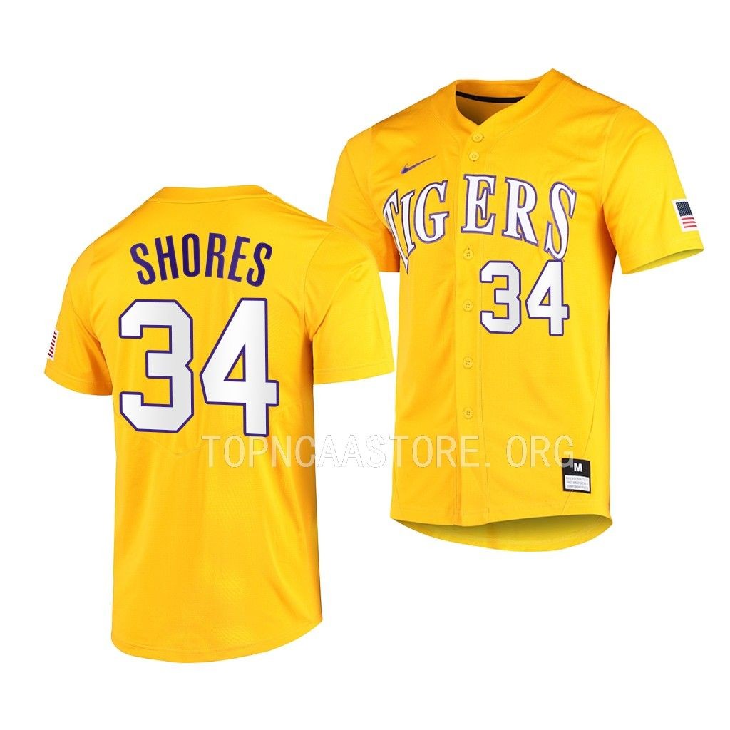 LSU Tigers Chase Shores Vapor Untouchable Elite Gold #34 Jersey Full-Button ZJFMCGXV