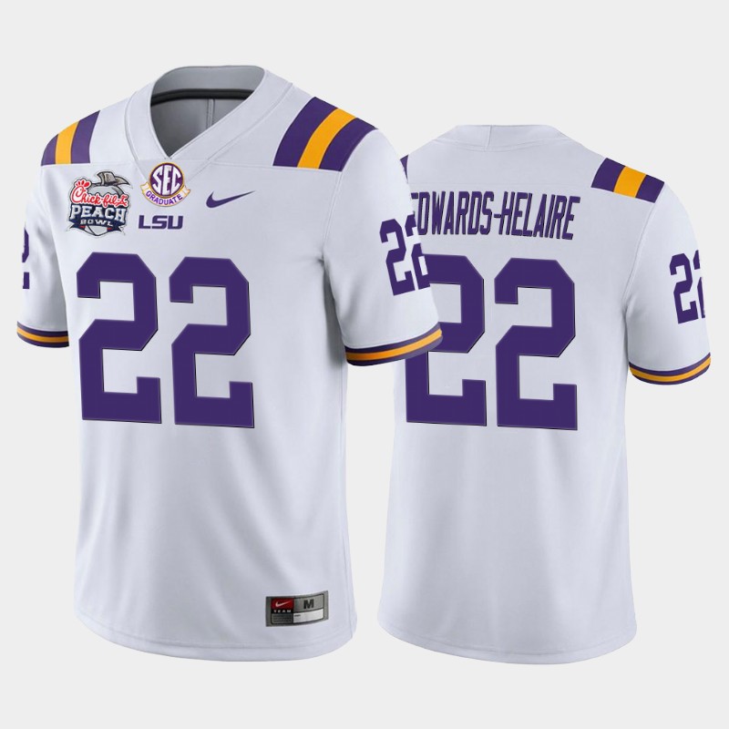 LSU Tigers Clyde Edwards-Helaire White -20 Home Peach Bowl Champions Jersey College M9RRIGXV