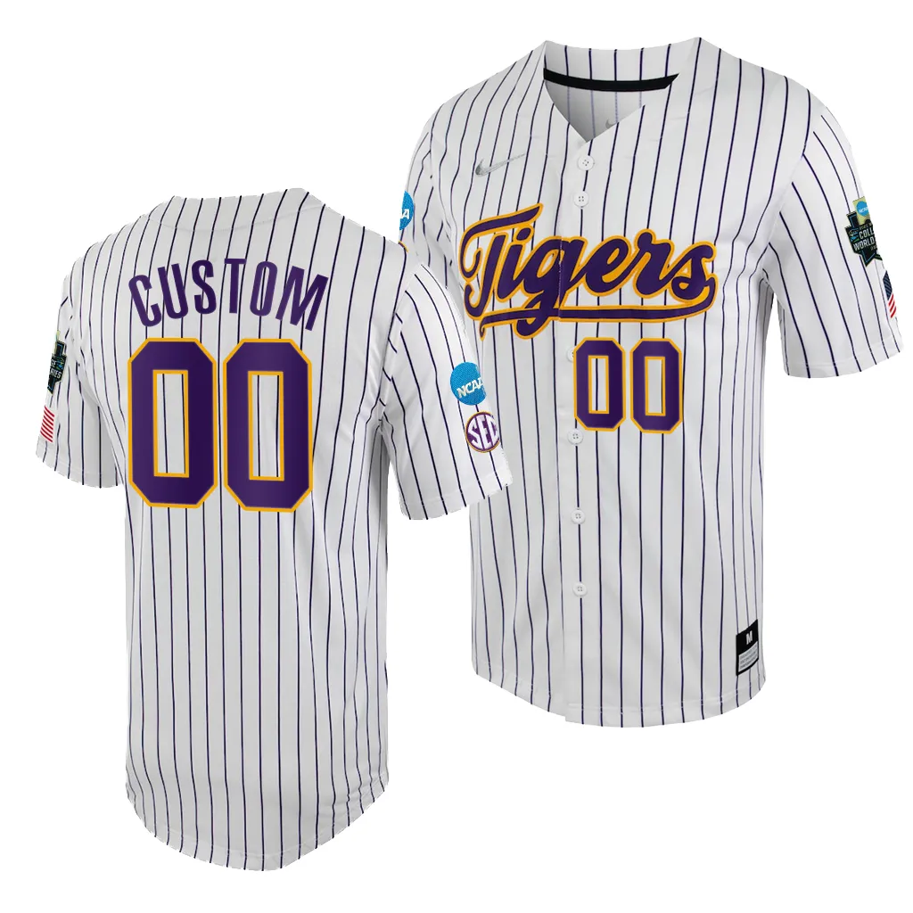 LSU Tigers Custom College World Series White Purple #00 Jersey KJUCZGXV