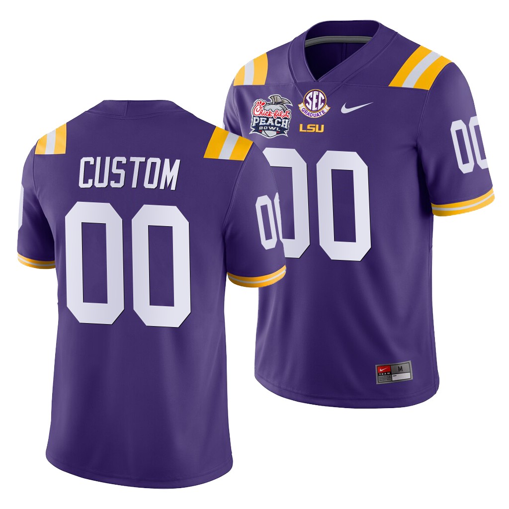 LSU Tigers Custom Purple -20 College Peach Bowl Champions Away Jersey Y3DVFGXV