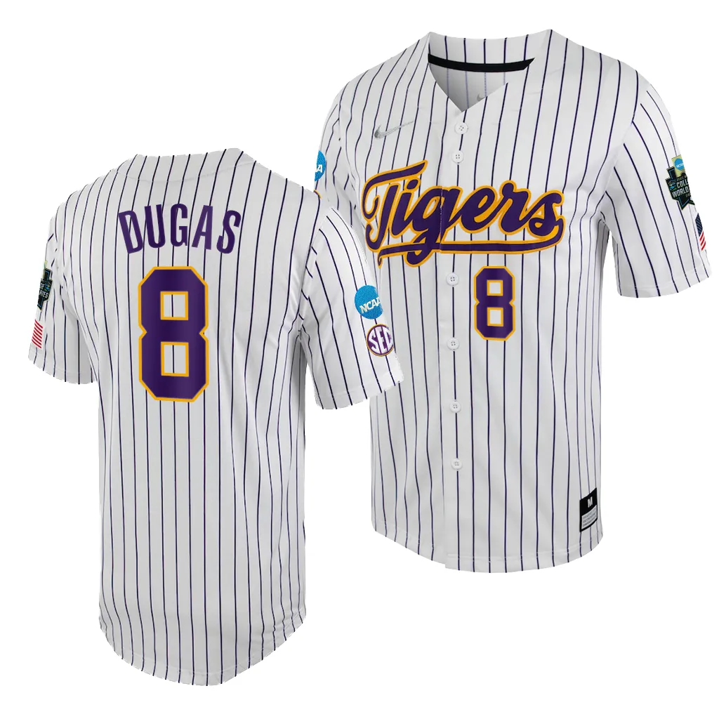 LSU Tigers Gavin Dugas College World Series White Purple #8 Jersey MEOO4GXV