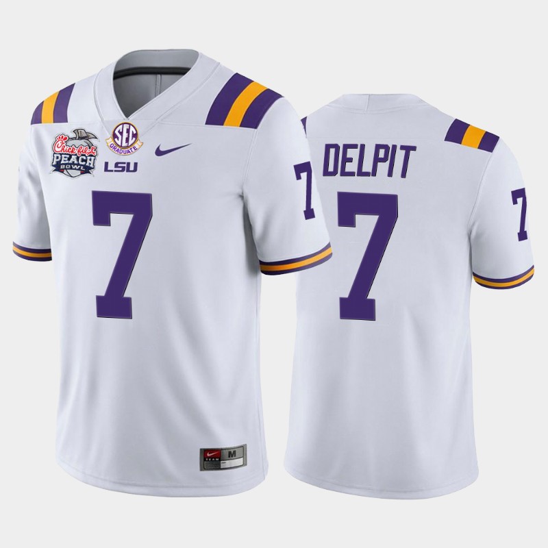 LSU Tigers Grant Delpit White -20 Home Peach Bowl Champions Jersey College YQWE5GXV