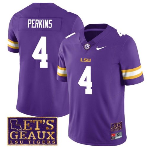 Lsu Tigers Harold Perkins Jersey #4 College Football Let's Geaux Patch Stitched Purple LTWQNGXV