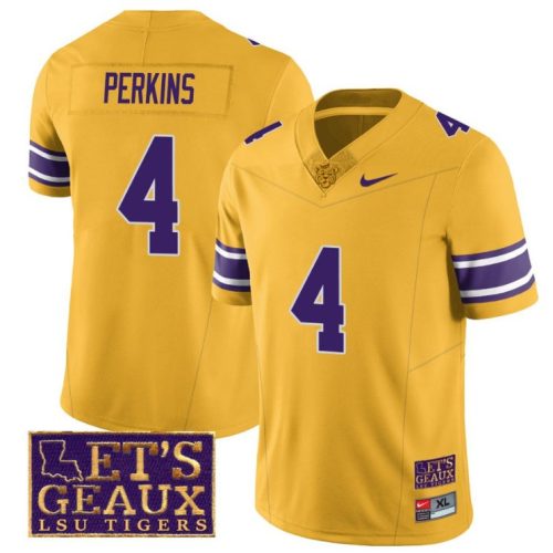 Lsu Tigers Harold Perkins Jersey #4 College Football Let's Geaux Patch Stitched Yellow 4FONFGXV