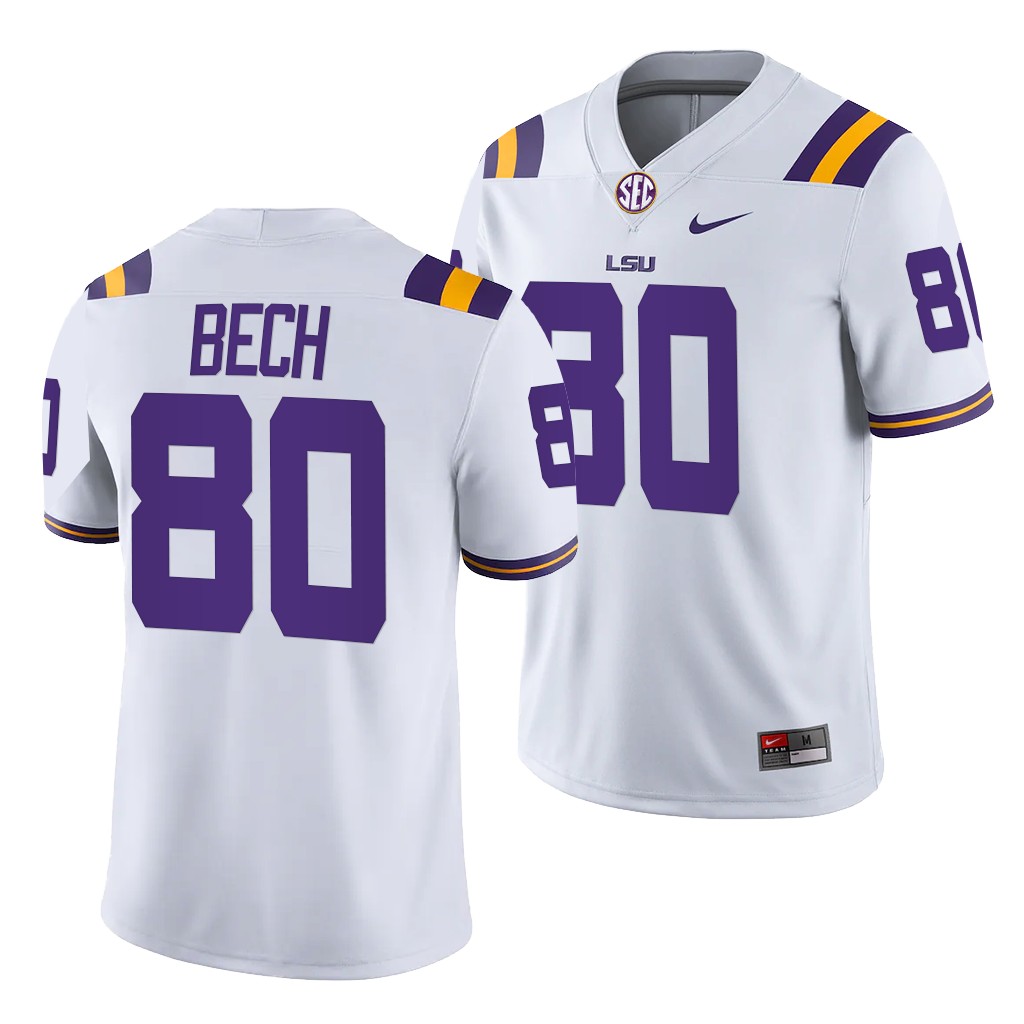 LSU Tigers Jack Bech 80 White -22 College Game Jersey Men 912HYGXV