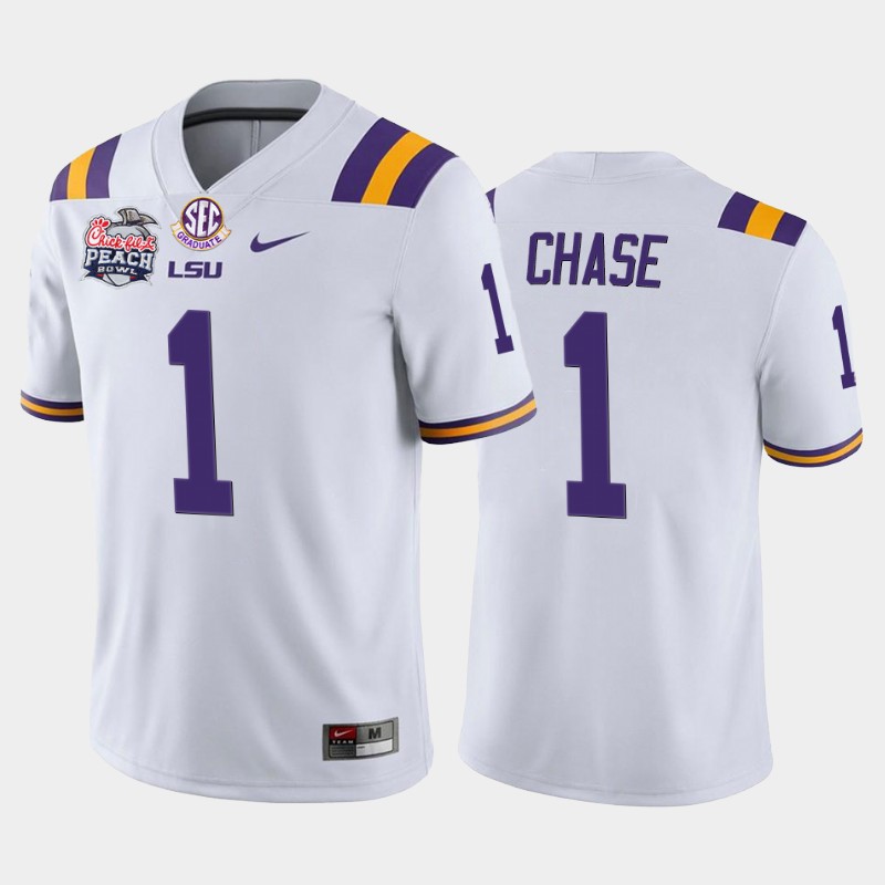 LSU Tigers Ja'Marr Chase White -20 Home Peach Bowl Champions Jersey College CVDJEGXV