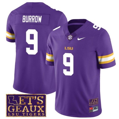 Lsu Tigers Joe Burrow Jersey #9 College Football Let's Geaux Patch Stitched Purple SO9RLGXV