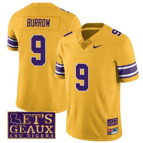 Lsu Tigers Joe Burrow Jersey #9 College Football Let's Geaux Patch Stitched Yellow Z1SIPGXV