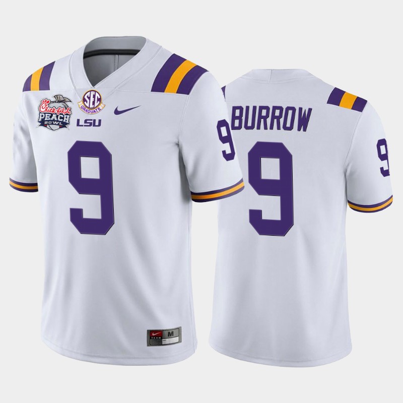LSU Tigers Joe Burrow White -20 Home Peach Bowl Champions Jersey College ZOYIZGXV