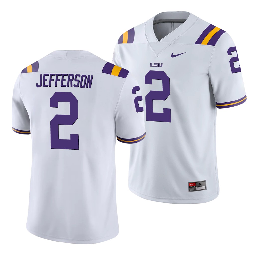 LSU Tigers Justin Jefferson White College Game Jersey QWETPGXV