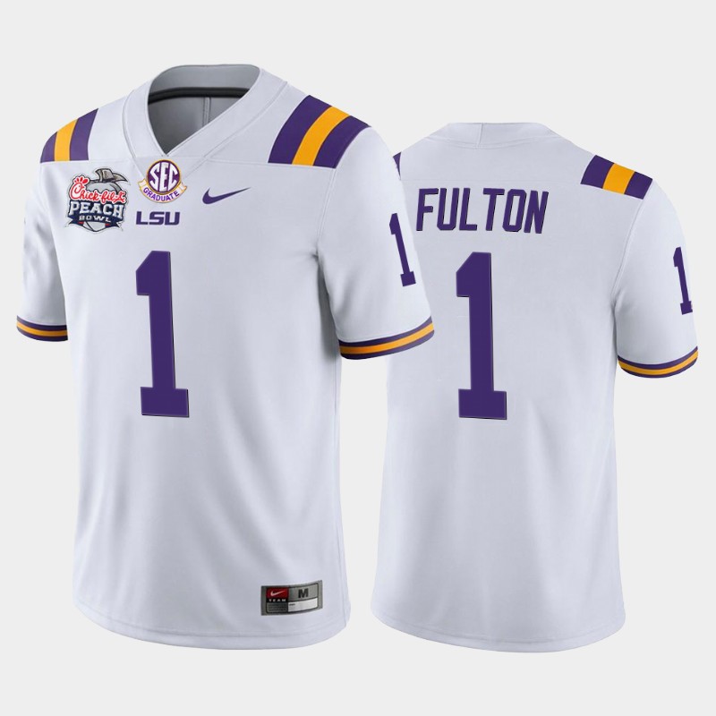 LSU Tigers Kristian Fulton White -20 Home Peach Bowl Champions Jersey College U2NKBGXV