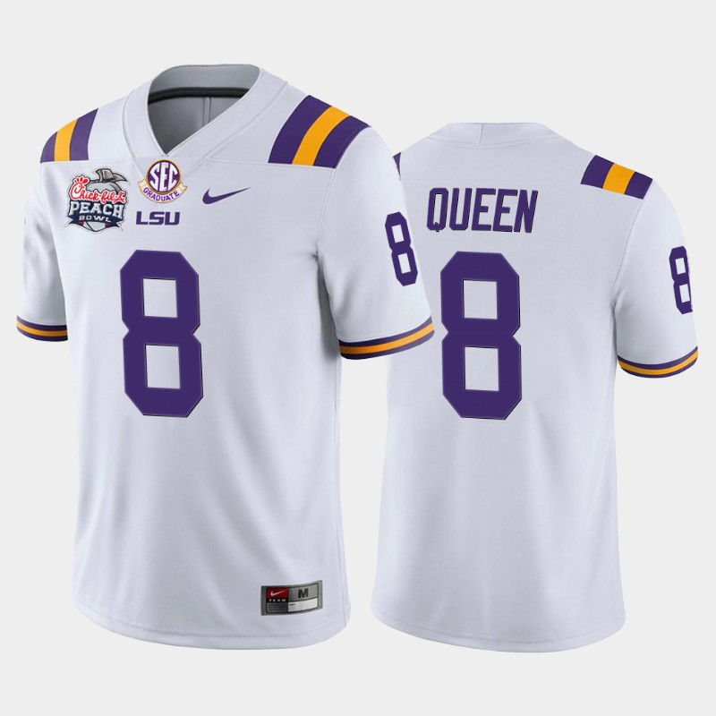 LSU Tigers Patrick Queen White -20 Home Peach Bowl Champions Jersey College MCYZIGXV