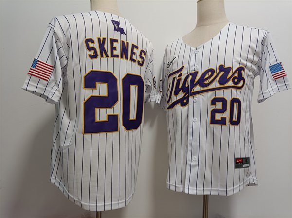 LSU Tigers Paul Skenes Jersey #20 White Pinstripe College Baseball WU6PXGXV