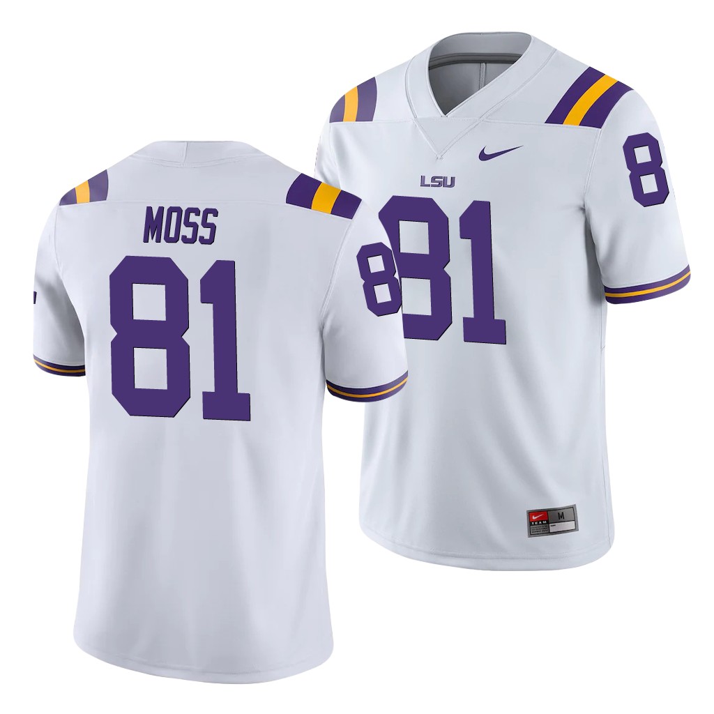 LSU Tigers Thaddeus Moss White College Game Jersey 8BOY4GXV