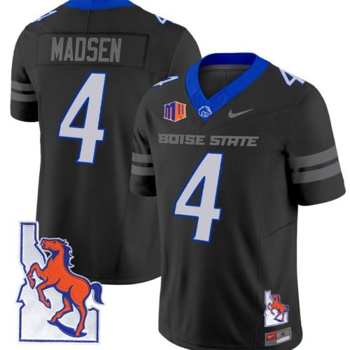 Maddux Madsen Jersey #4 Boise State Broncos Map Patch Vapor Football Black X7DYQGXV