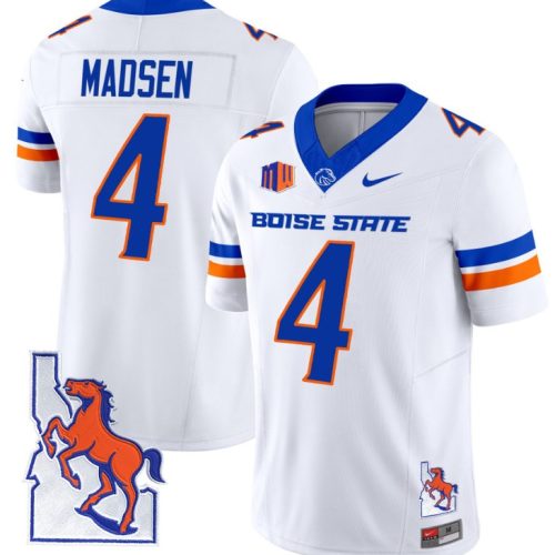 Maddux Madsen Jersey #4 Boise State Broncos Map Patch Vapor Football White EOZMKGXV
