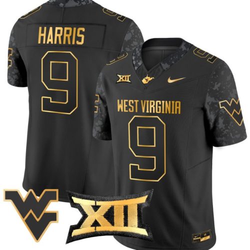 Major Harris Jersey #9 West Virginia Mountaineers Gold Vapor Football Black Gold BNJJTGXV