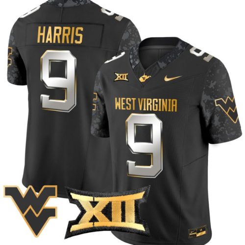 Major Harris Jersey #9 West Virginia Mountaineers Gold Vapor Football Black Limited KDR2DGXV