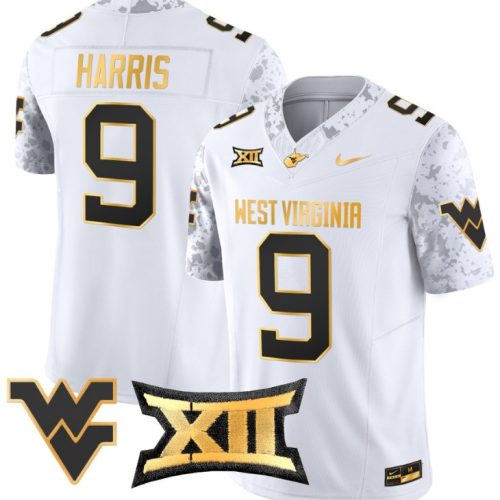 Major Harris Jersey #9 West Virginia Mountaineers Gold Vapor Football White Gold SXXKFGXV