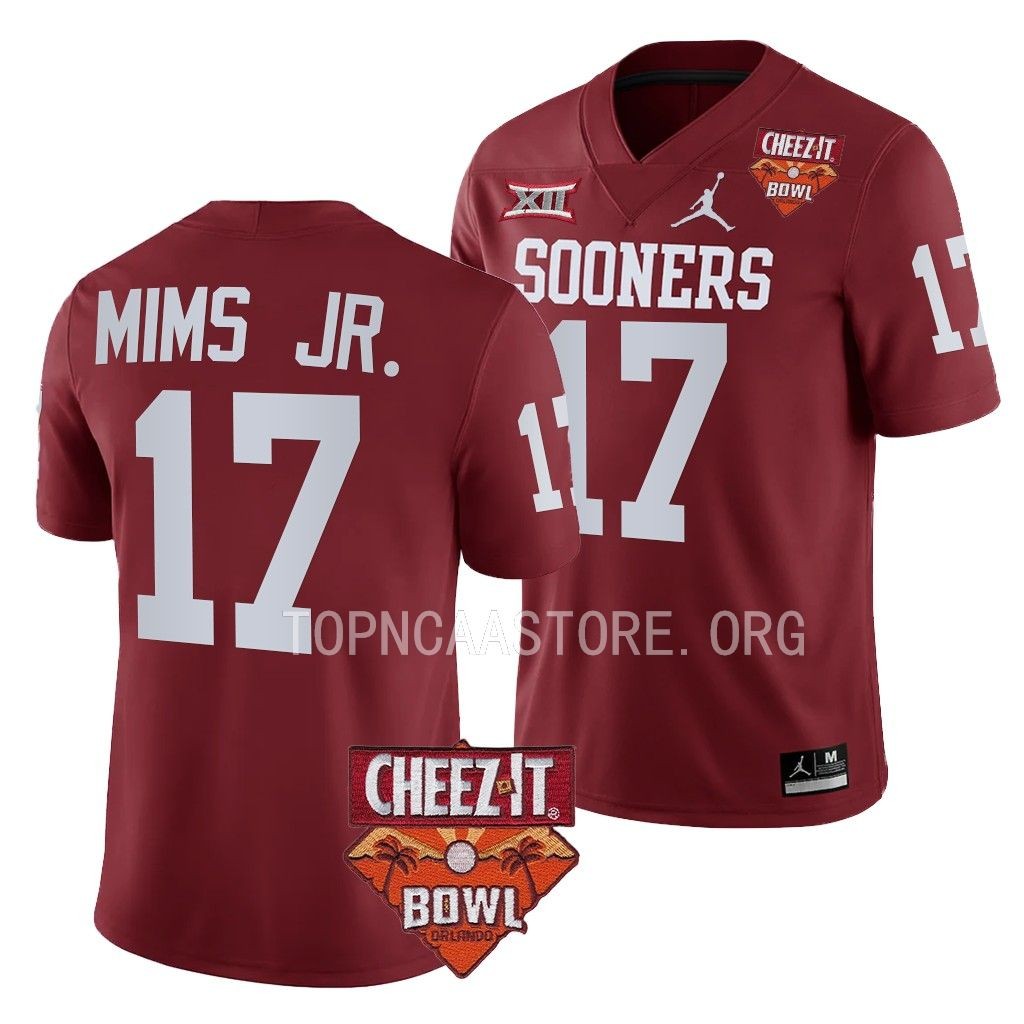 Marvin Mims Jr. Oklahoma Sooners Cheez-It Bowl #17 Jersey Crimson College Uniform XEWIRGXV