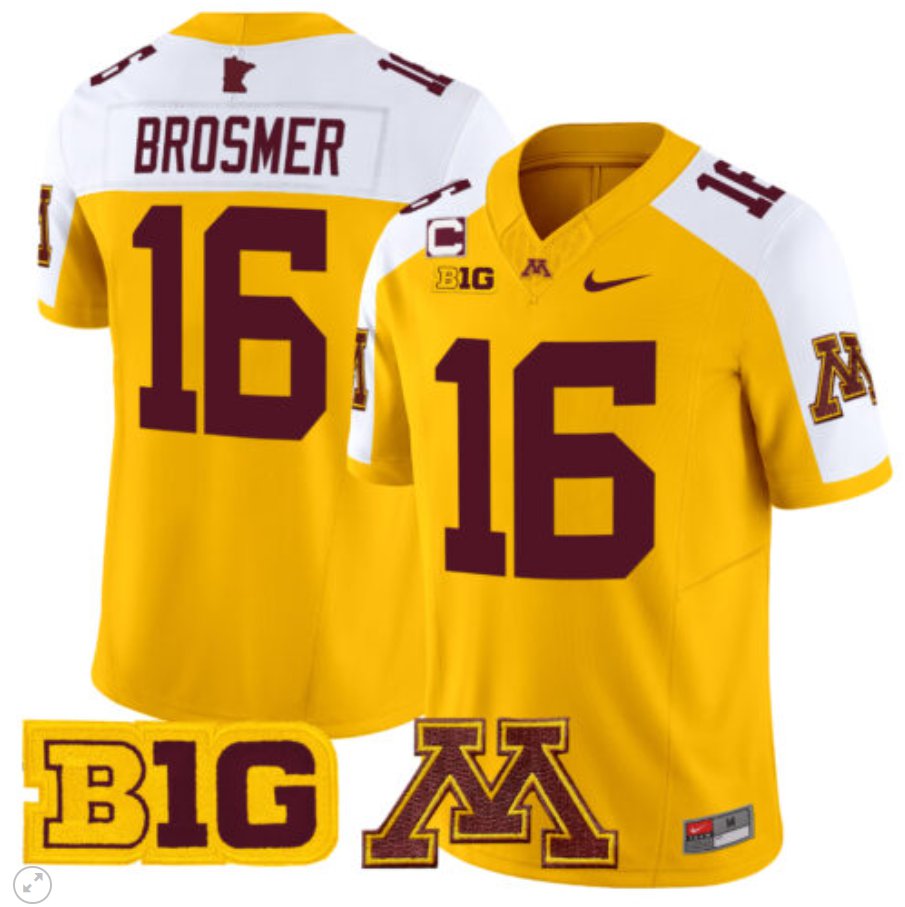 Max Brosmer Jersey #16 Minnesota Golden Gophers Vapor Limited Football Gold Alternate FYTGMGXV