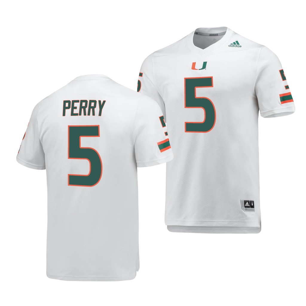 Miami Hurricanes 5 N'Kosi Perry White AEROREADY Jersey QWCUUGXV
